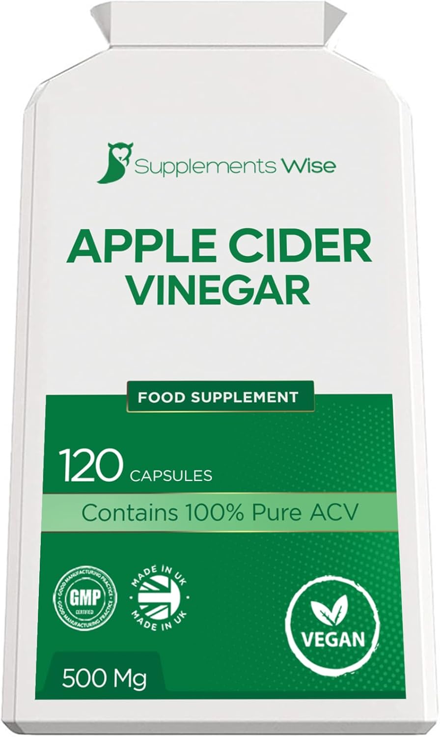 Apple Cider Vinegar Capsules - 120 x 500mg - High Strength ACV - Candida, Thrush and Yeast Infection Treatment - Water Retention Tablets - 1000mg Apple Cider Vinegar Tablets Daily