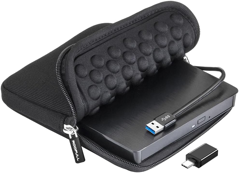 ROOFULL External CD/DVD Drive USB 3.0 Portable CD DVD Player Burner Reader Writer CD/DVD-ROM +/-RW Optical Disk Drive for Laptop PC Mac Windows 11/10/8/7 Linux Computer with Carrying Case