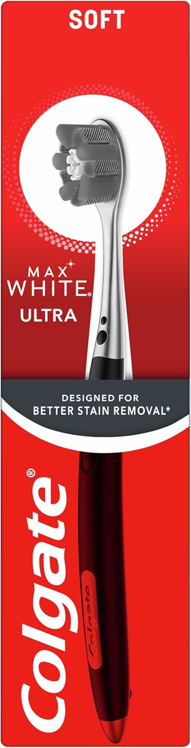 Colgate Max White Ultra Manual Toothbrush - teeth whitening toothbrush - charcoal infused bristles - designed for better stain removal* - polishes away surface stains - high density charcoal bristles