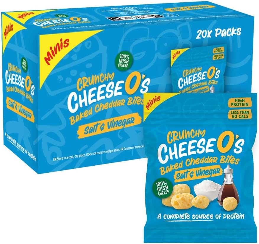 CheeseO's Minis Crunchy Baked Cheddar Bites - Keto Snacks - High-Protein Cheese Snacks - Salt & Vinegar 20x10g - Low Carb -Gluten Free - Vegetarian