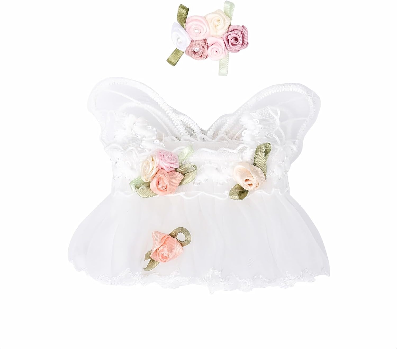 Doll Clothes Set for 15cm/17cm LB Dolls, Princess Dress with Hair Accessory (01.White (Hair Flowers+Dress))