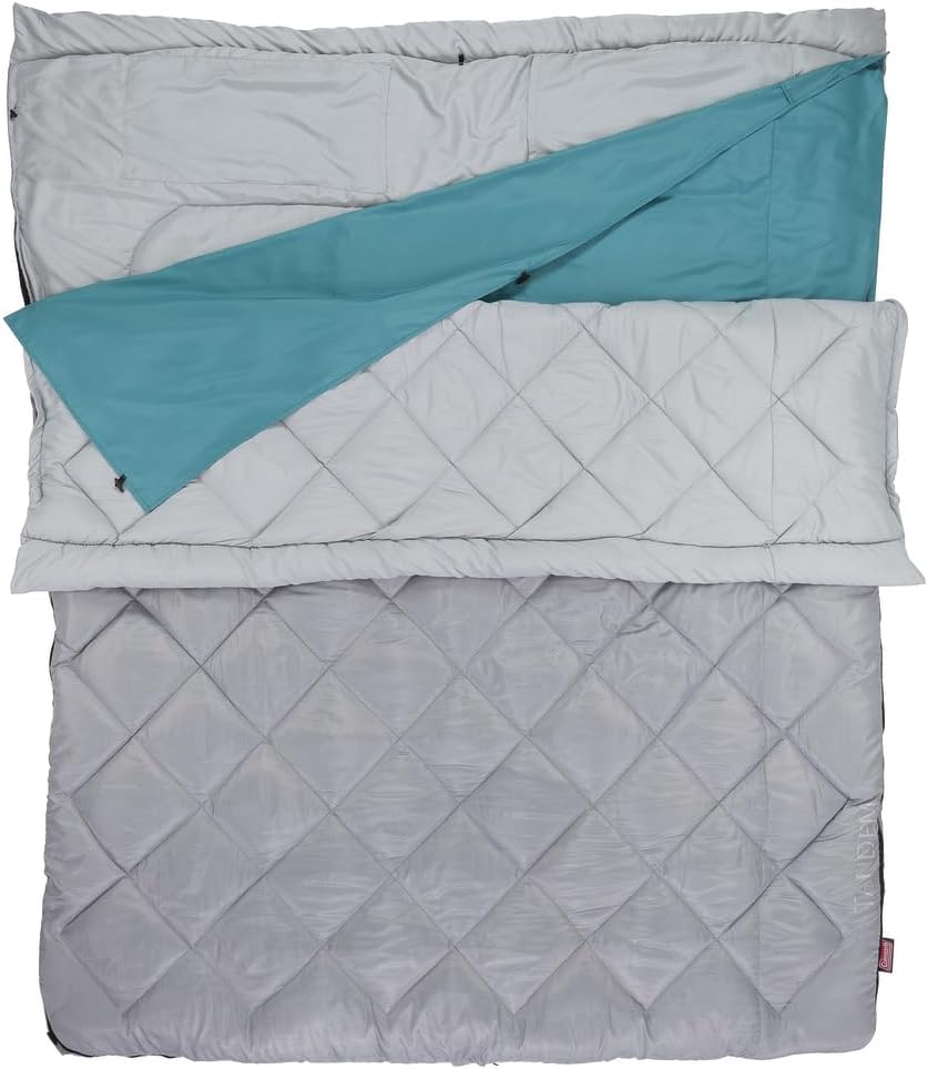 Coleman 45°F Double Sleeping Bag, Queen Size XL Tandem Sleep Sack with Big & Tall Design, Zips Apart into 2 Sleeping Bags, Machine Washable