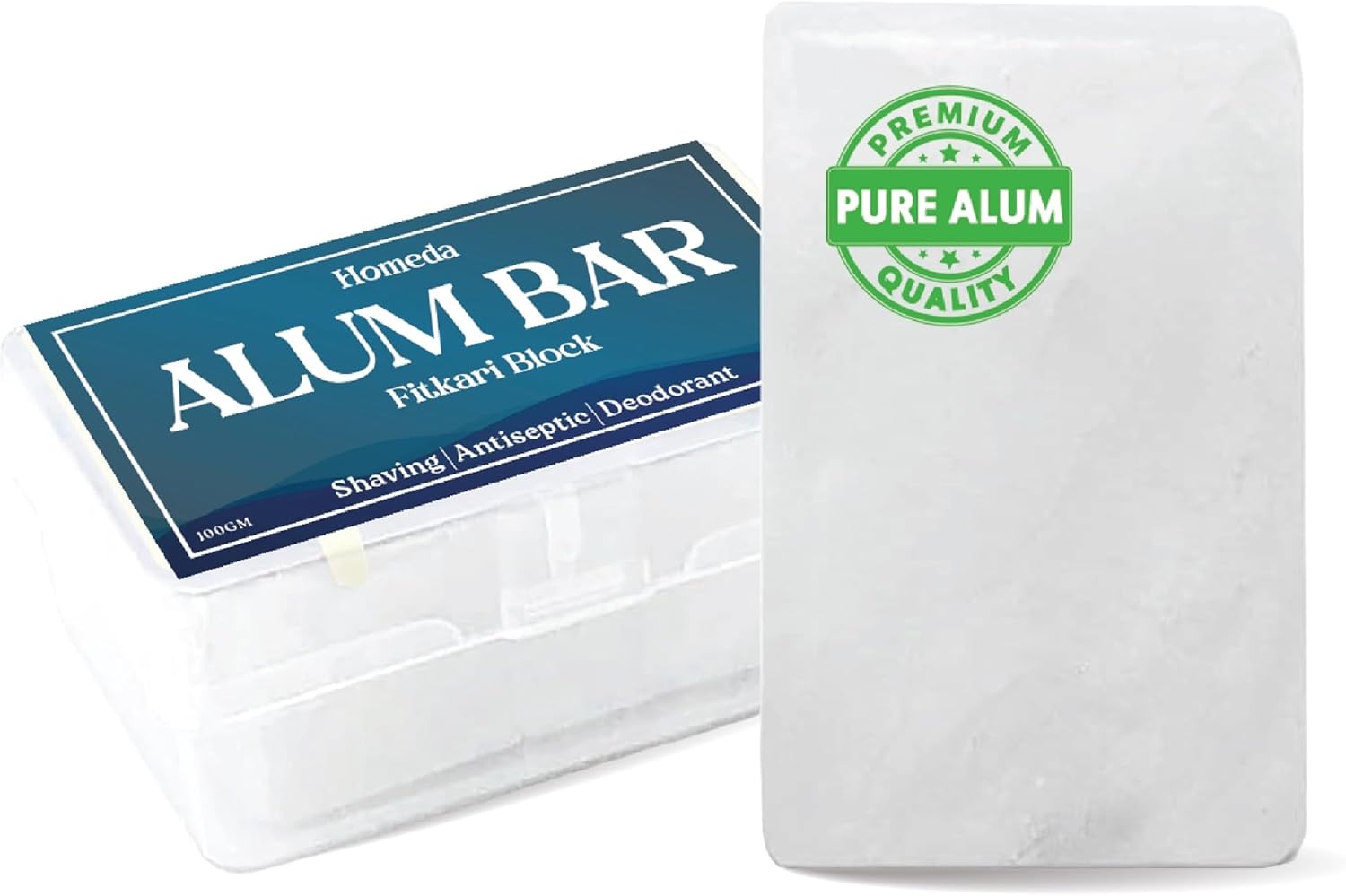 Alum Block for Shaving, Alum Stone for Face, Piedra De Alumbre Natural Bar for Underarm, Fitkari, Fitkiri, Allum Deodorant for Men and Women - with Storage Case (1 Piece)