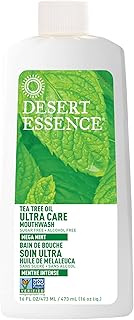 Desert Essence Natural Tea Tree Oil Ultra Care Mouthwash - Mega Mint - 16 Fl Oz - Freshens Breath - Defends Against Sugar Acids - Vitamin C - Soothes Gums - Whitening Floss - Removes Food Debris