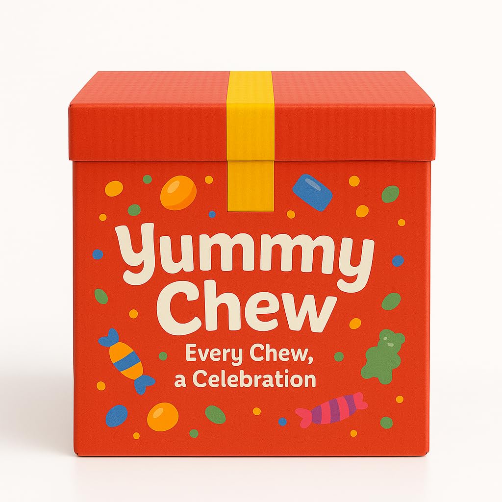Yummy Chew Gift Box with Milk Chocolate Bars Bulk Candy - 65 Individually Wrapped Chocolate Bars - Bulk Chocolate Candy Individually Wrapped for Sharing and Snacking - 65 Snack Size Yummy Chew bars Bulk Bag (2 Pounds)