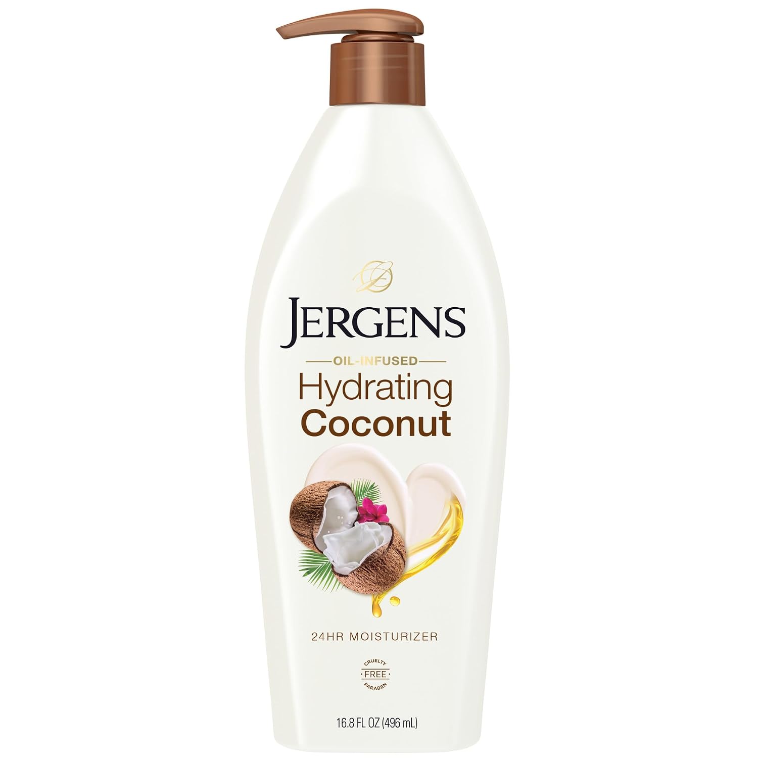 Jergens Hydrating Coconut Body Lotion, Hand and Body Moisturizer, Infused with Coconut Oil, Hydrates Dry Skin Instantly, Dermatologist Tested, 16.8 oz | Coconut Oil, Instantly Hydrates, Dermatologist Tested, Extra Dry Skin Care, Long-Lasting Moisture