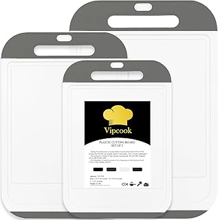 Plastic Cutting Boards for Kitchen 3Pcs Set Larger Chopping Board Dishwasher Safe with Easy Grip Handle Juice Grooves 100% BPA Free Non-Slip Knife friendly Meat, Vegetables,Fruit (Gray/White)