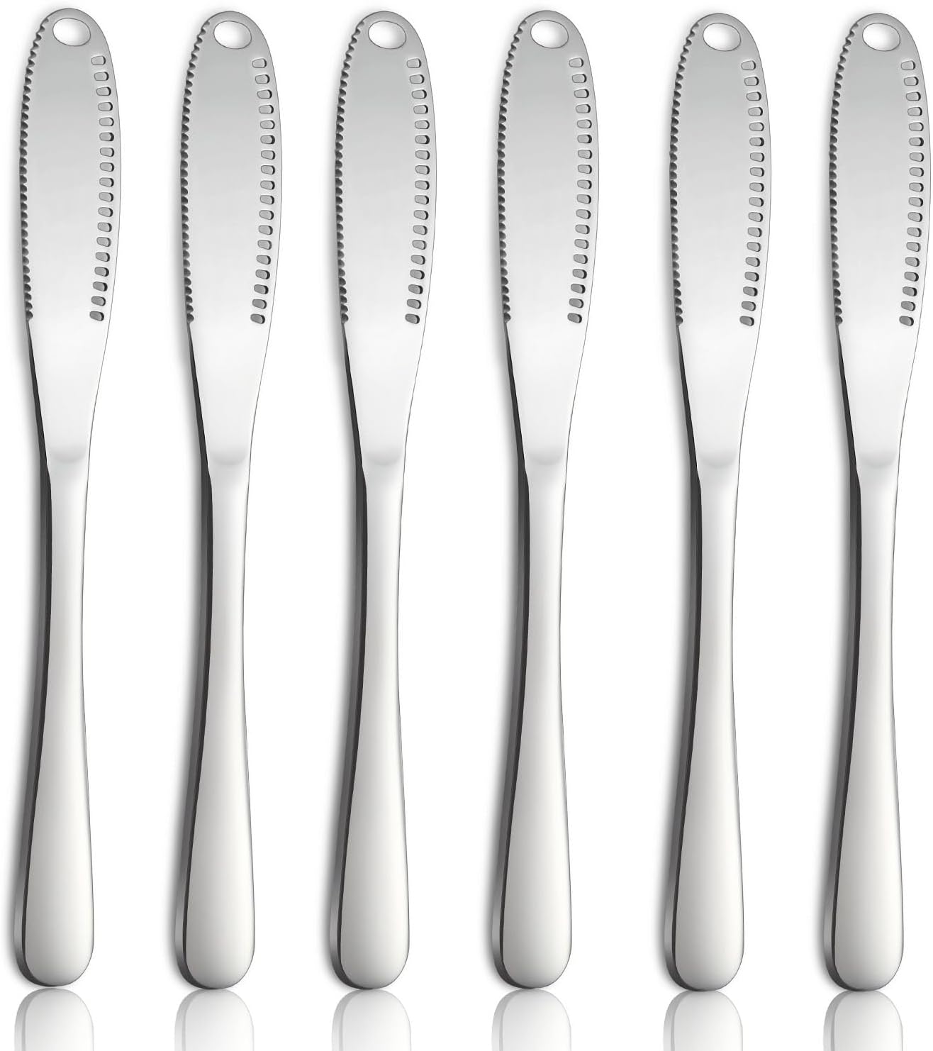 6PCS Butter Knife, 8.7” silver Butter Spreader, 3 in 1 Kitchen Gadgets Serrated, Stainless Steel Butter Knife Spreader, Butter Spreader Knife with Holes and Serrations