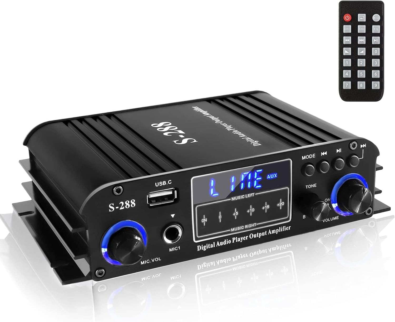 4 Channel Bluetooth 5.0 Stereo Amplifier, 50Wx4 HiFi Power Amp, 1200W Max, USB/SD/FM, Class D Home Audio Receiver for Home Theater & Karaoke, Includes Remote & Power Adapter