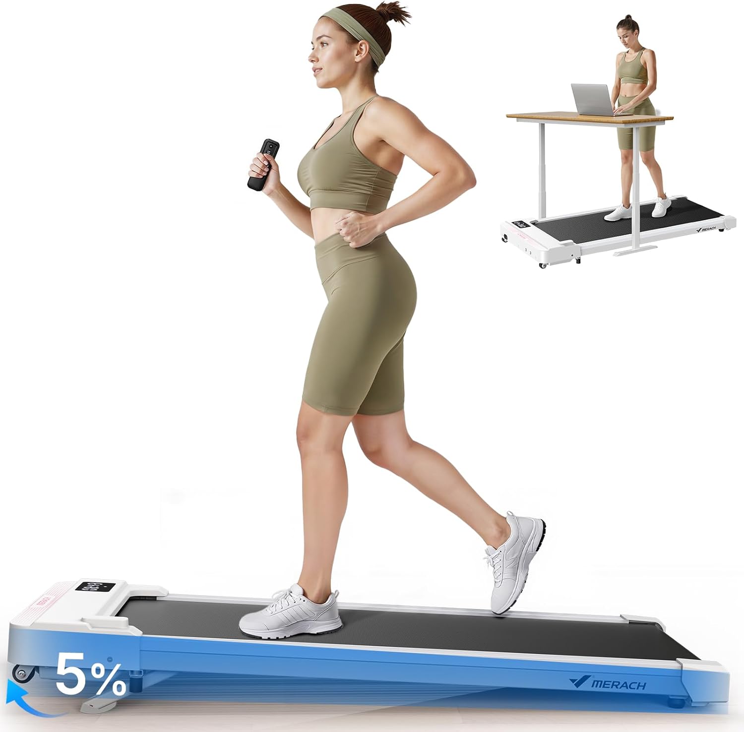 MERACH Walking Pad Treadmill for Home & Office, 1–6 km/h Under Desk Treadmill with 0% & 5% Incline Options, 3.0HP Motor, Remote Control, LED Display, APP, Up to 136kg Capacity