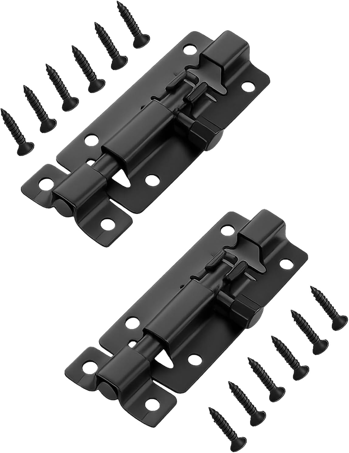 2Pcs Door Lock 3" Black Stainless Steel Door Bolt Slide Door Latch with Screws Gate Lock, for Toilet Yard Garage Shed Internal Doors Bathroom Door Lock