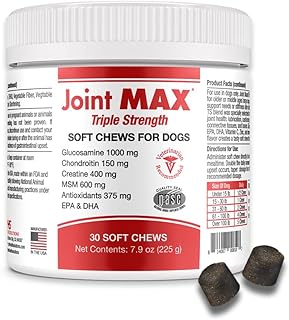 PHS Joint MAX Triple Strength (TS) Soft Chews for Dogs - Glucosamine, Chondroitin, MSM, Turmeric, Omega 3 - Hip and Joint Pain Relief and Support for Dogs - Made in USA - 30 Soft Chews