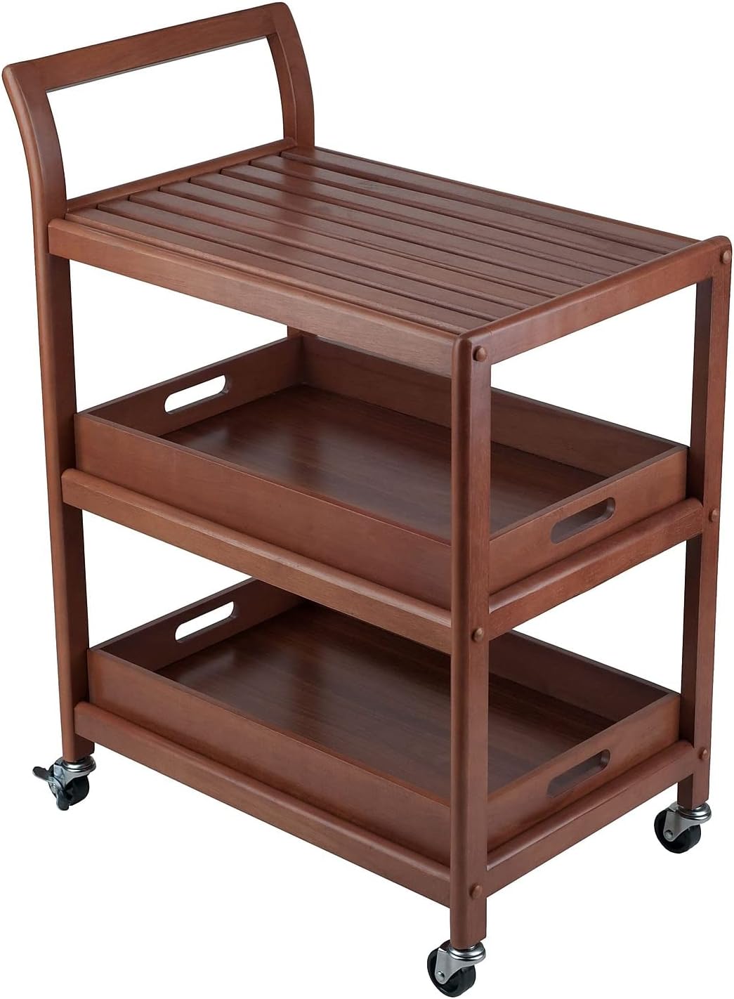 Winsome 3-Shelf Wood Mobile Serving Cart with Lockable Wheels, Walnut (94138)