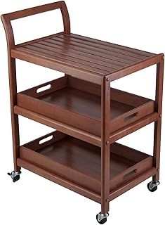 Winsome 3-Shelf Wood Mobile Serving Cart with Lockable Wheels, Walnut (94138)