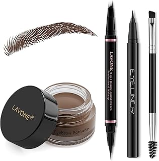 Eyebrow Pencil Makeup Kit, with Waterproof 2-IN-1 Microblading Eyebrow Pen, Eyebrow Pomade, Eyeliner and Dual-ended Eyebrow Brush, Brow Pencil Kit for Natural Eyebrows - Dark Brown