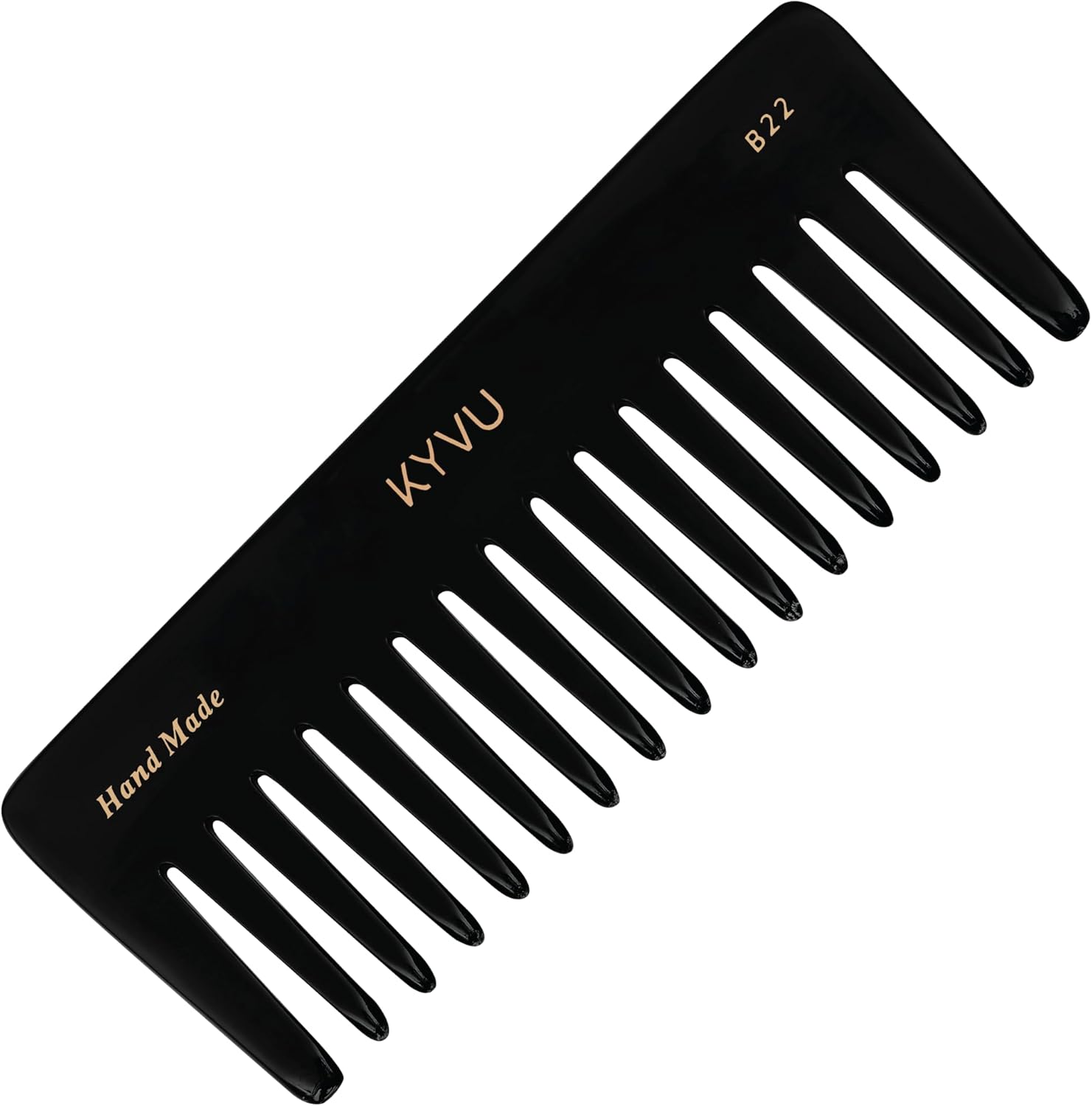 B22 Black Wide-Tooth Detangling Comb for Curly, Thick or Wavy Hair — Handmade 15.6 cm Cellulose Acetate Hair Comb, Wet or Dry Use, Reduces Breakage, for Women & Men