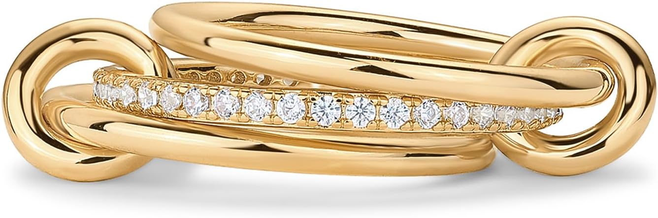 PAVOI 14K Gold Plated Interlocked Stackable Rings for Women - Statement Mixed Metals Multi Ring Stack - Cubic Zirconia Two-Toned Connected Bands Stacking Jewelry