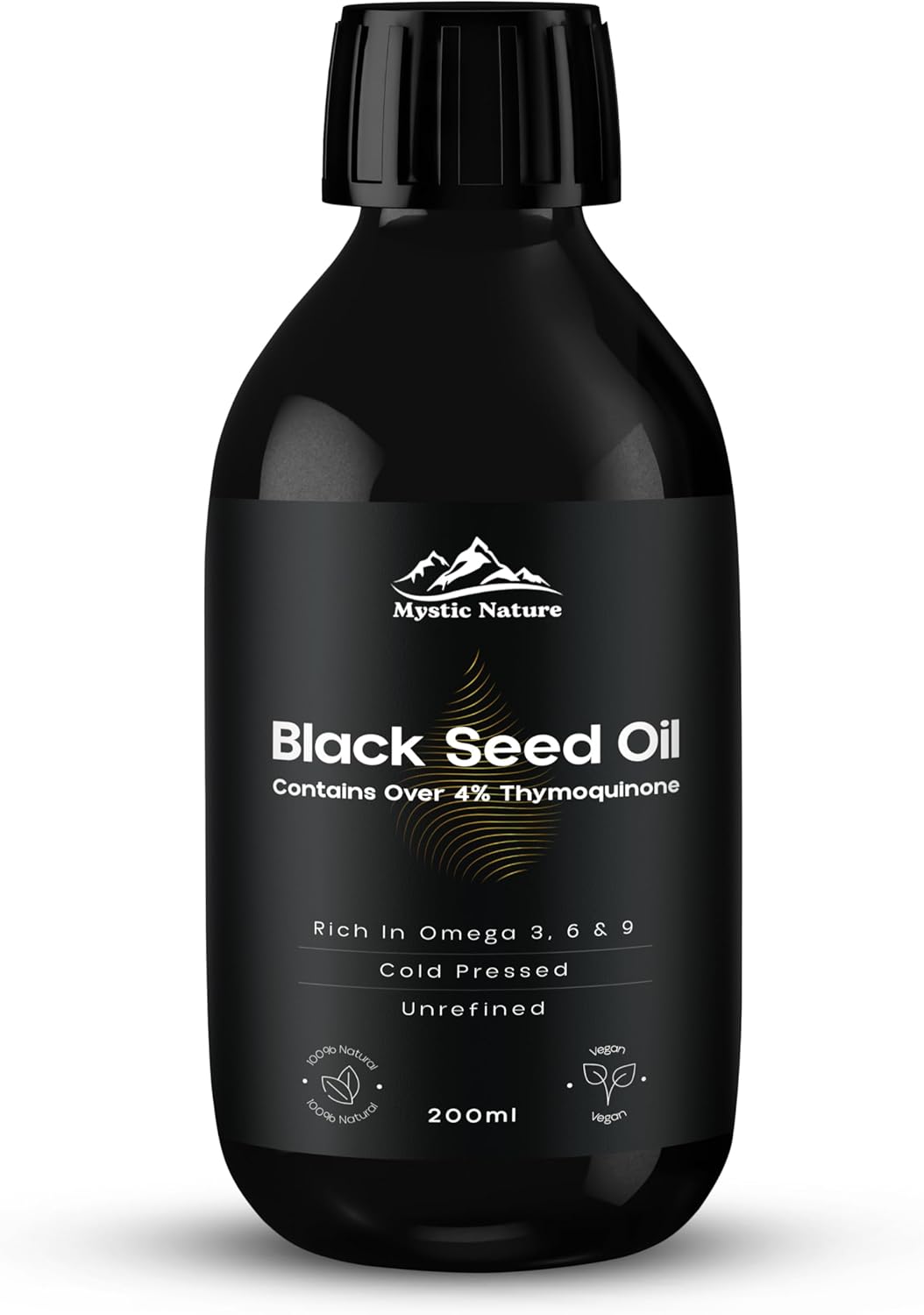 Black Seed Oil - 200ml | Super Strength Over 4% Thymoquinone | with Omega 3, 6 & 9 | UV Protective Glass Bottle | Rich in Vitamins & Minerals | Known As Black Cumin Seed Oil | Vegan 100% Natural