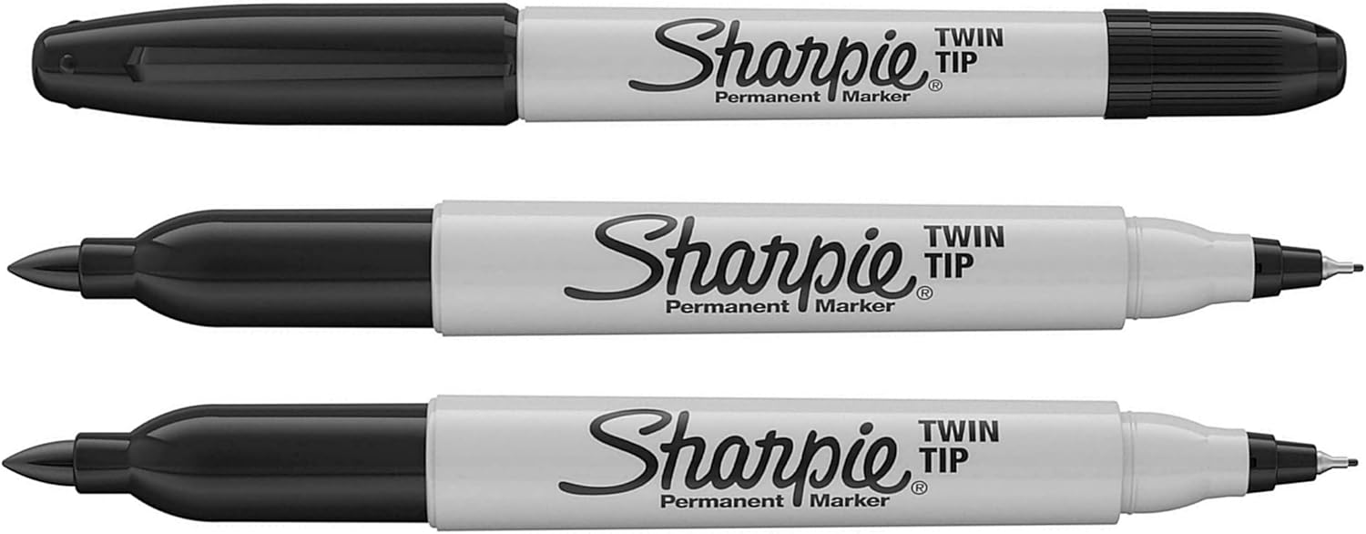 Sharpie Twin Tip Permanent Marker Pens - Black Ink - Pack of 3 - Fine & Ultra Fine Tips