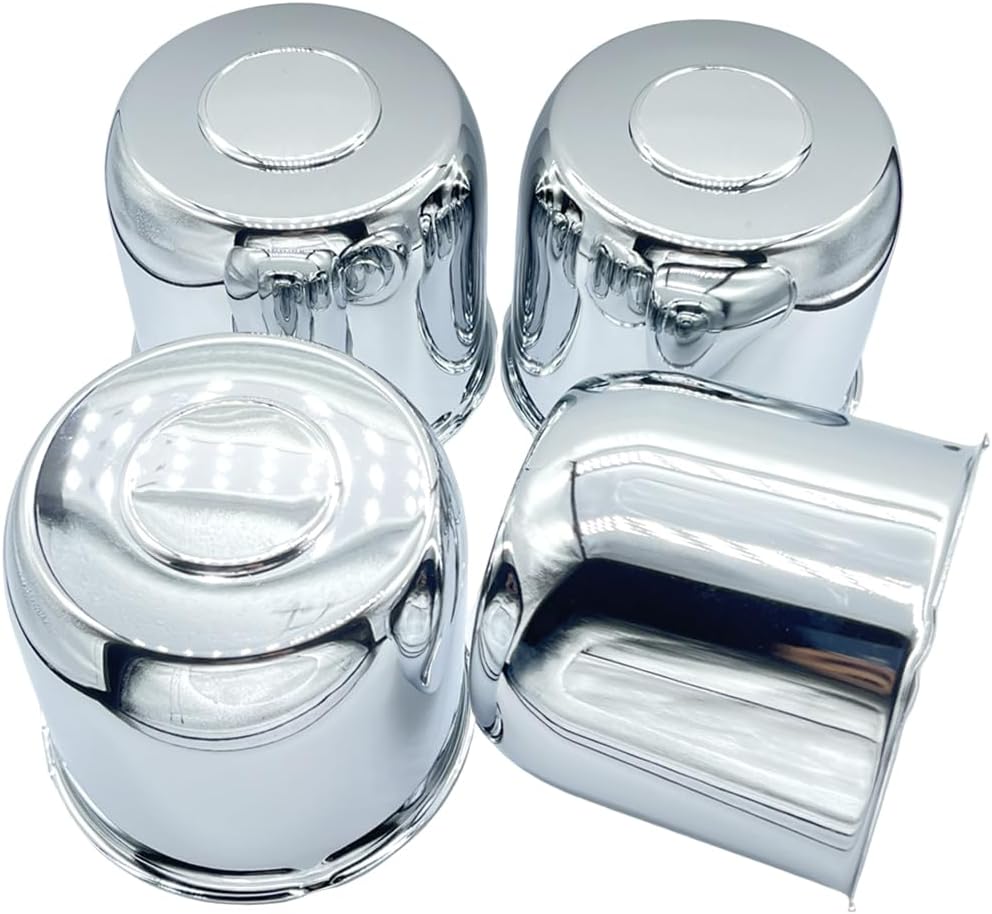 4 Pack 4.90 Inch Center Caps Push Through for Trailer Truck RV Wheels Rims 4.90" Center Bore Chrome Steel