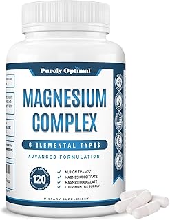 Purely Optimal Magnesium Complex Supplement - Citrate, Malate, Taurate, Oxide, Bisglycinate Chelate, Aspartate 500mg - for Sleep, Leg Cramps, Muscle, Heart - Max Absorption, Gluten-Free 120 Caps