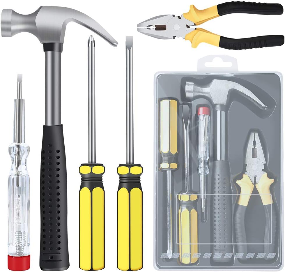 E·Durable DIY Tool Kit Set 5 Pcs Hammer Household Set with Starter Basic Hand Tools, Portable Tool Box Set for Home, Office, School, and Garage