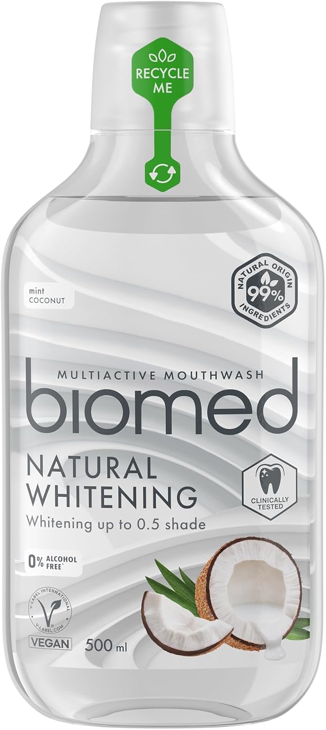 Biomed Superwhite Natural Coconut Mouthwash for Gentle Whitening, Alcohol Free, Coconut & Mint - 500ml (Pack of 1)