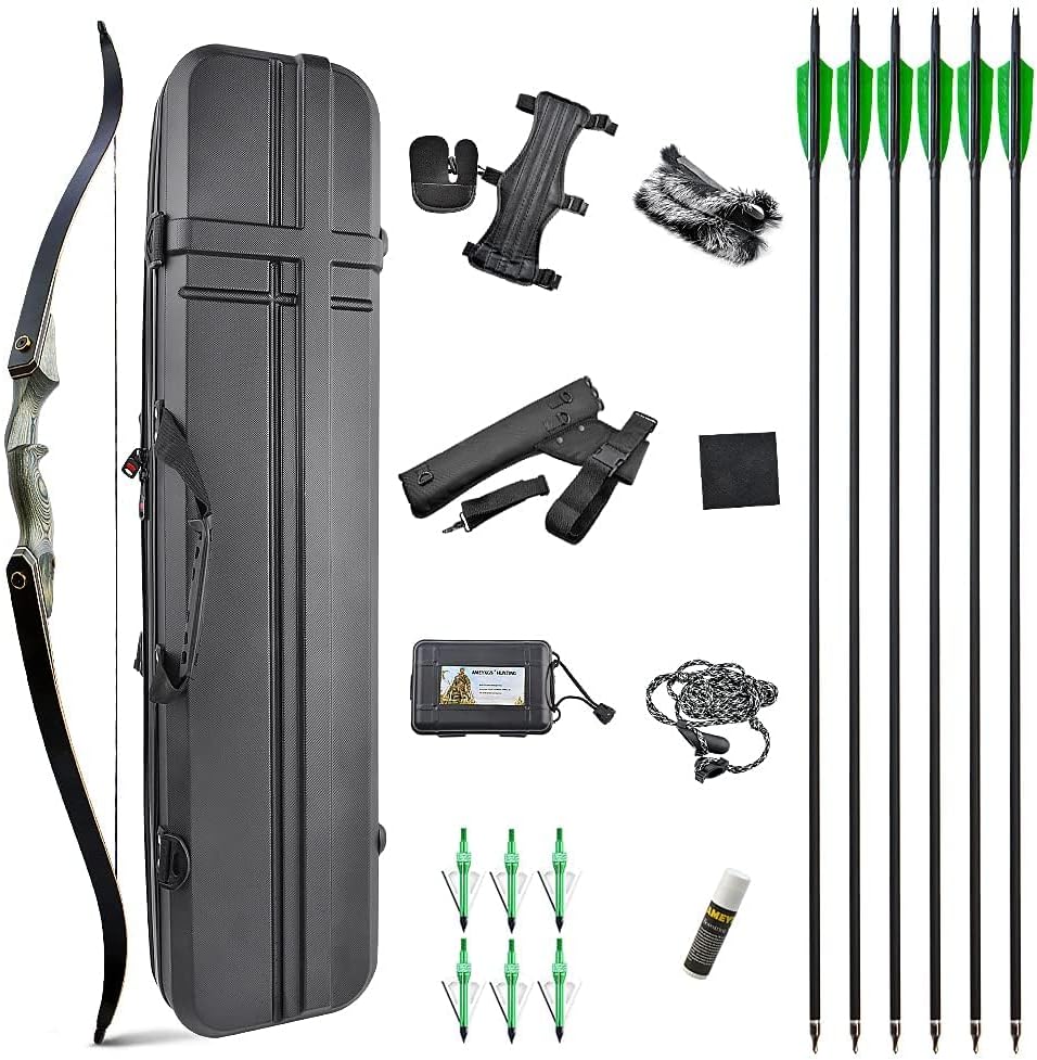 SHARROW 60 Inches Takedown Recurve Bow Set Adult 25-60 Lbs Archery Set Adult Bow and Arrow Set Adult Longbow Sportbow Hunting Bow Set Right Hand Bow Set for Practice Hunting Beginner
