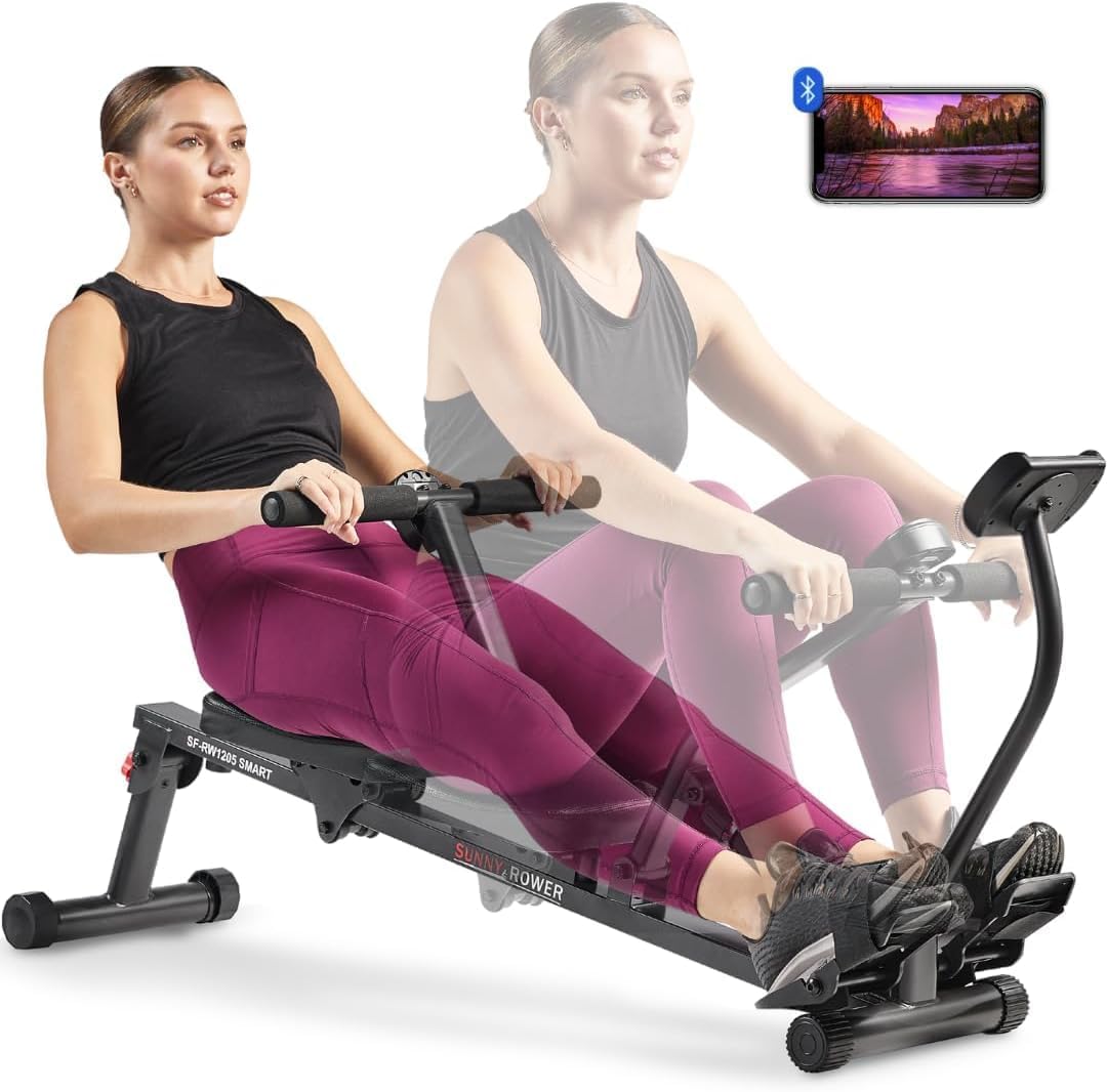 Sunny Health & Fitness Compact Adjustable Rowing Machine, Cardio Exercise Equipment with 12 Levels of Resistance for Complete Body Workouts and Optional Free SunnyFit App Enhanced Connectivity
