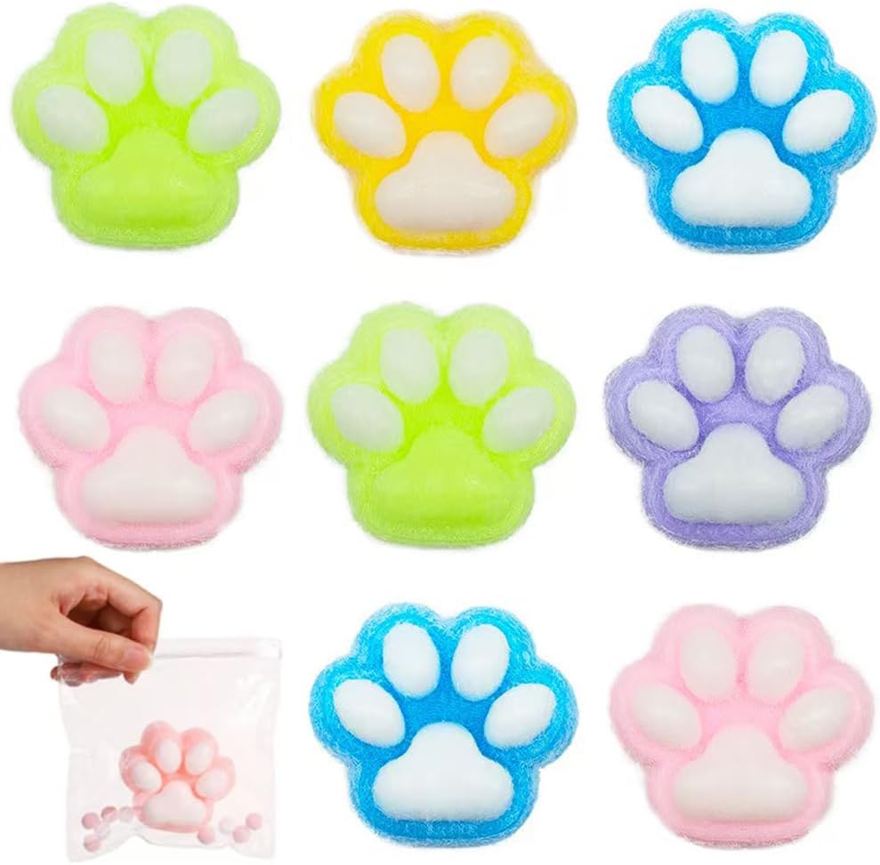 5 Pack Squishy Cat Paw Squeeze Toys, Cute Kawaii Squishies Sensory Mochi Toys, Stress Relieving Fur Ball OPP Packaging Gifts, Party Favors Soft Squishy Fidget Toys for Kids