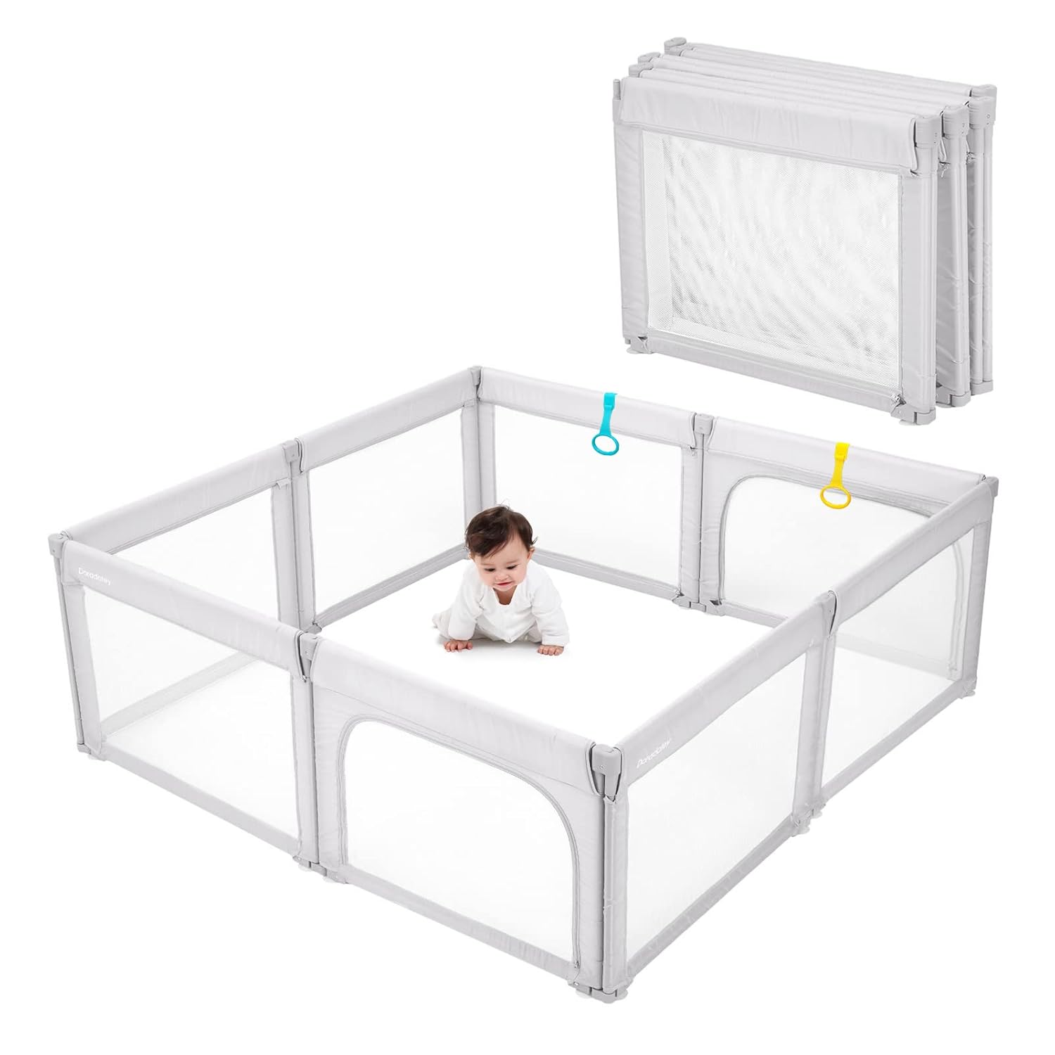 Doradotey 8-Panel Foldable Baby Playpen for Toddlers 1-3, Adjustable Shape Large 59x71 Indoor Playard, No Tools Assembly, 360° Breathable Mesh, Separate Washable Panels Safety Fence, Grey