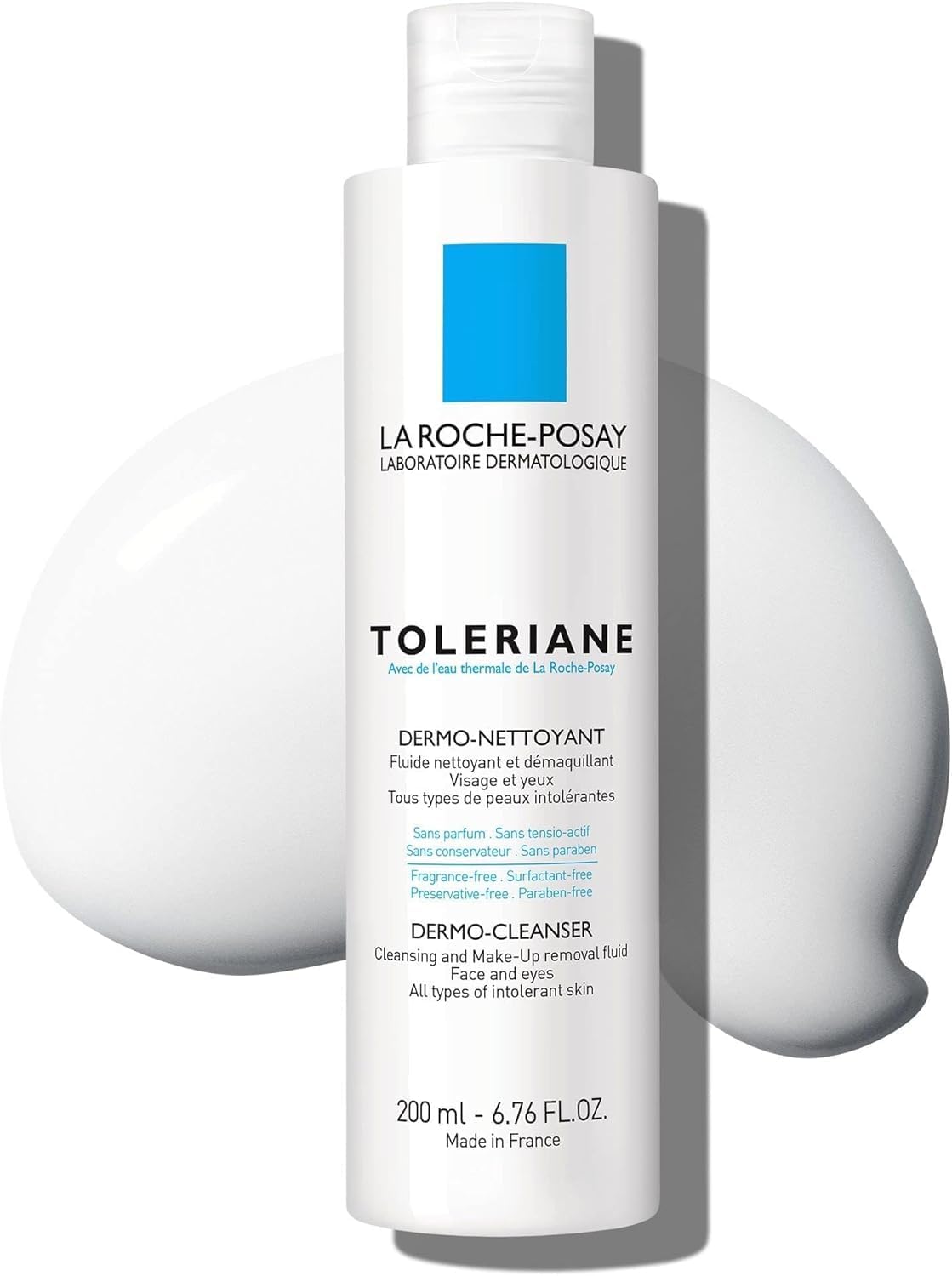 La Roche-Posay Toleriane Dermo-Cleanser, Gentle Wipe-Off Milk Cleanser and Make-Up Remover for Sensitive, Reactive and Allergy-Prone Skin, Hydrates and Soothes with Glycerin, 200ml