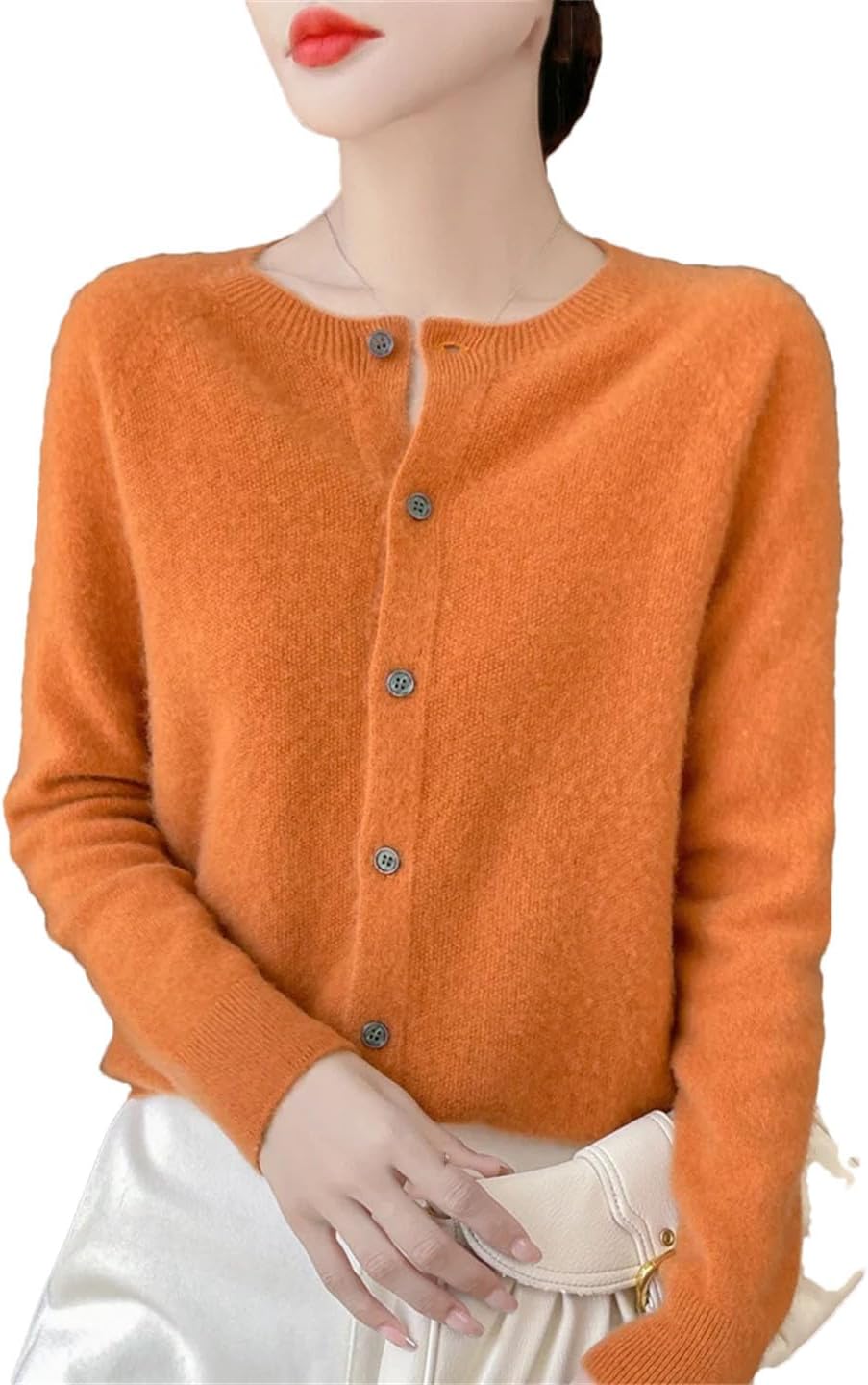 Women Knit Solid Sweater Wool Blend Knitwear Classic Long Sleeve Seamless Knit Crewneck Sweaters