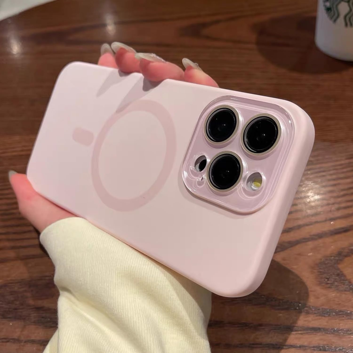 Magnetic Silicone Case for iPhone 14 Pro with Camera Lens Protector,Compatible with Magsafe,Full Protection Smooth Shockproof Anti-Scratch,Microfiber Lining Inside Phone Case-Pink