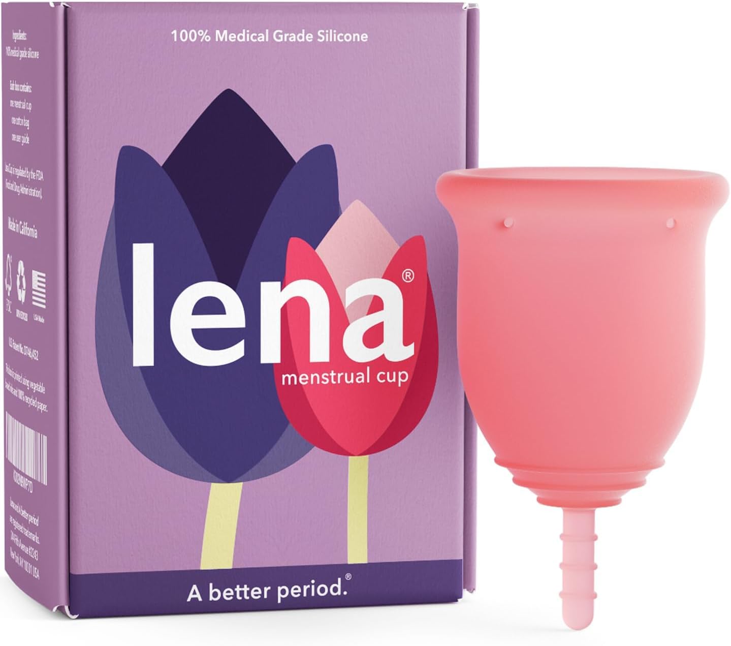 Lena Menstrual Cups, Reusable Period Cup, Tampons,Period Underwear and Menstrual Pads Alternative, Feminine Care, FSA HSA Eligible, Silicone Menstrual Cup, Made in USA, Super Heavy Flow, Large, Pink