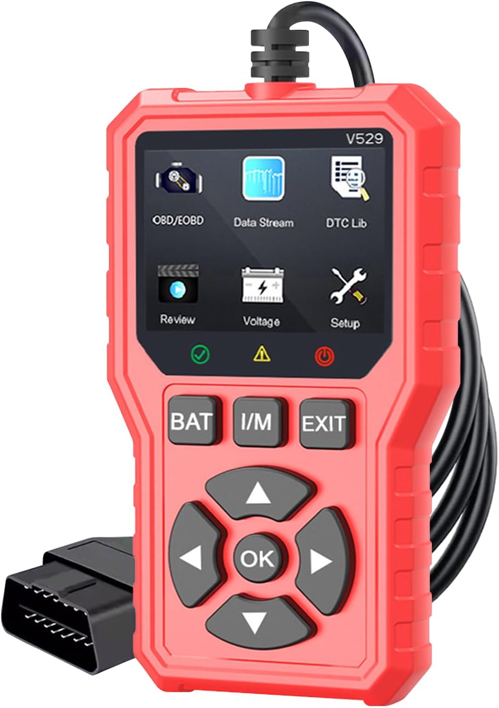 Wired Car OBD2 Scanner,Plug and Play Code Reader, Engine Fault Code Reader Scanner CAN Diagnostic Scan Tool with Live Data Stream, Code Reader and Battery Test, Black and Red