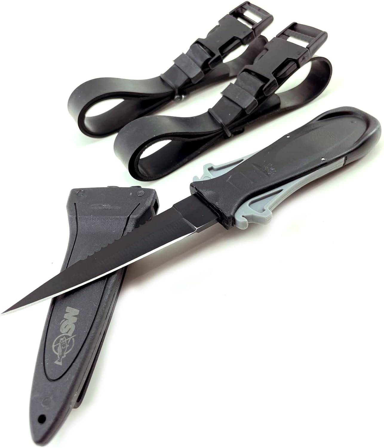 Serrated Edge Squeeze Lock Stainless Steel Knife for Spearfishing, Freediving & SCUBA Diving
