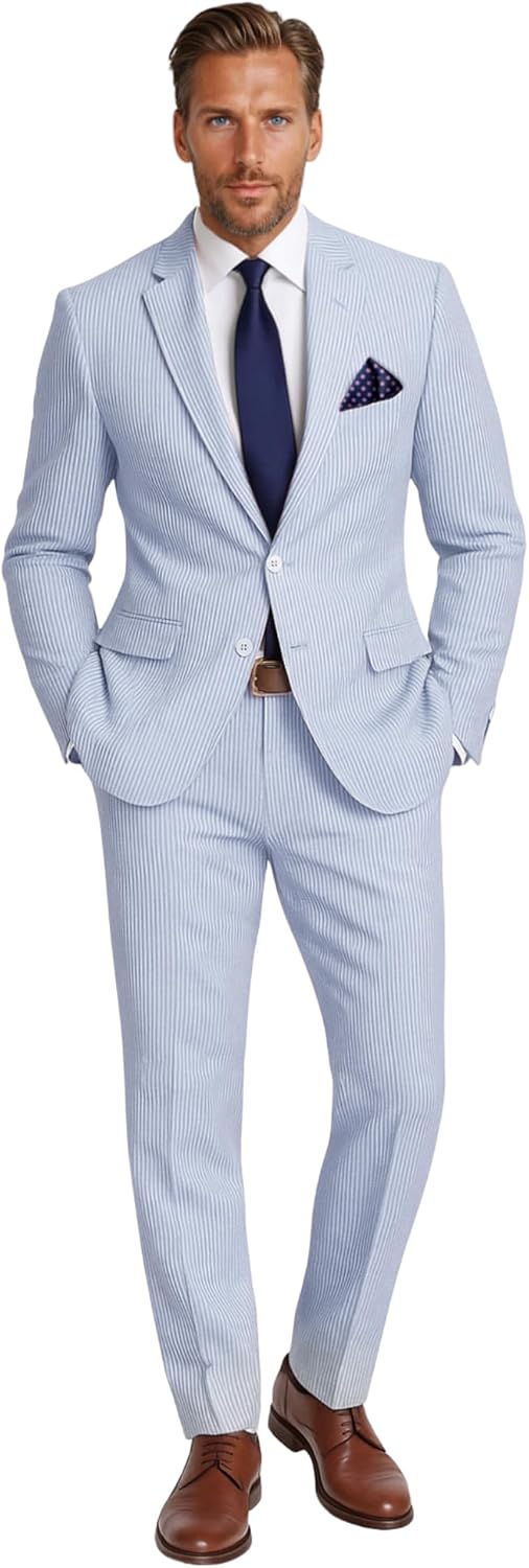 Emigre Men's 100% Cotton Striped Seersucker Suit