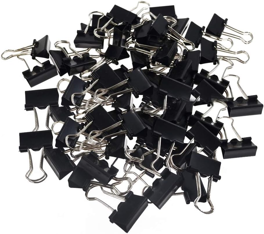 kuou LEZQHB 72pcs Binder Clips, 15mm Black Office Paper Clip, Foldback Clips Clamp Binder Clips for Office Home Supplies
