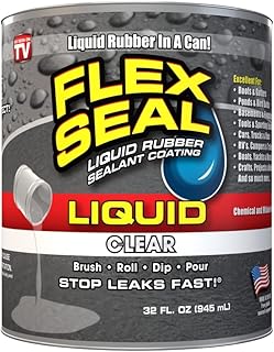 Flex Seal Liquid, 32 oz, Clear, Liquid Rubber Coating Sealant, Waterproof, Flexible, Breathable, and UV Resistant, Roof Repair, Basements, RV, Campers, Trailers, Marine, EPDM, Masonry
