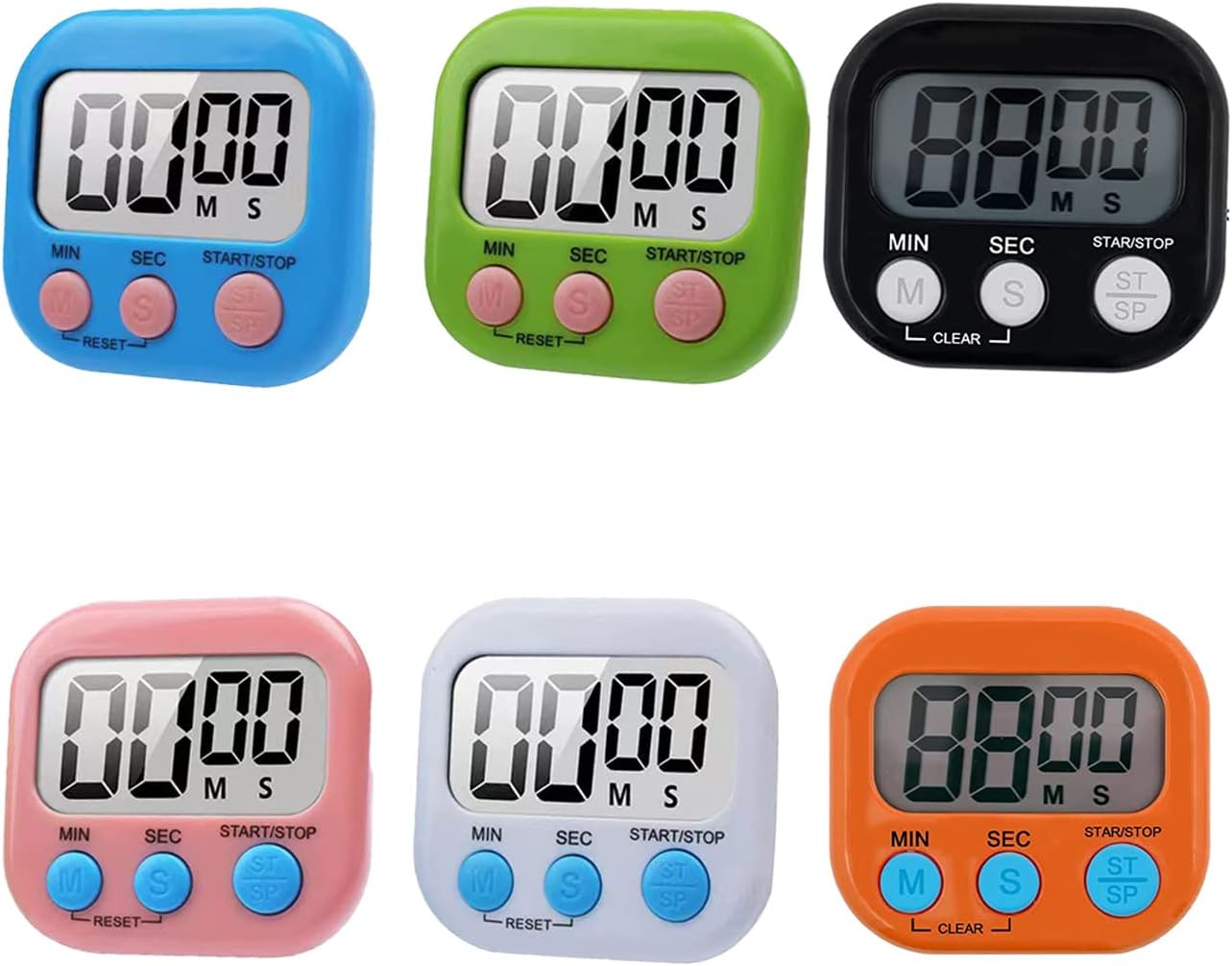 6 Pack Large Screen Digital Kitchen Timer, Magnetic Timer, Big Digits Loud Alarm, Count Up/Down, ON/Off Switch, Teachers, Classroom, Cooking, Baking