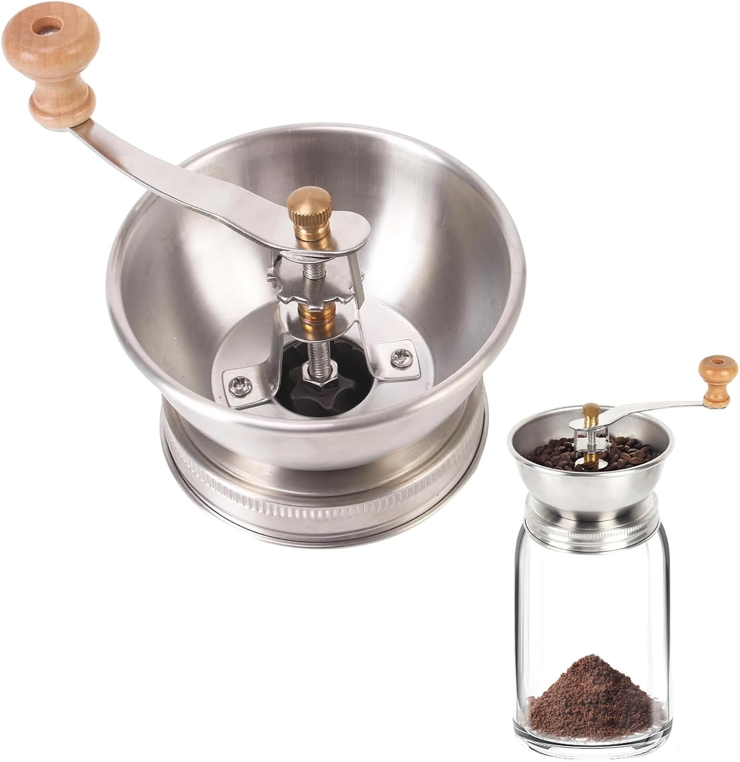 Mason Jar Coffee Grinder, Manual Coffee Grinder Lid Attachment for Wide Mouth Mason Jars, Stainless Steel Mason Jar Lid and Ceramic Burr,Ideal for Camping & Home Barista