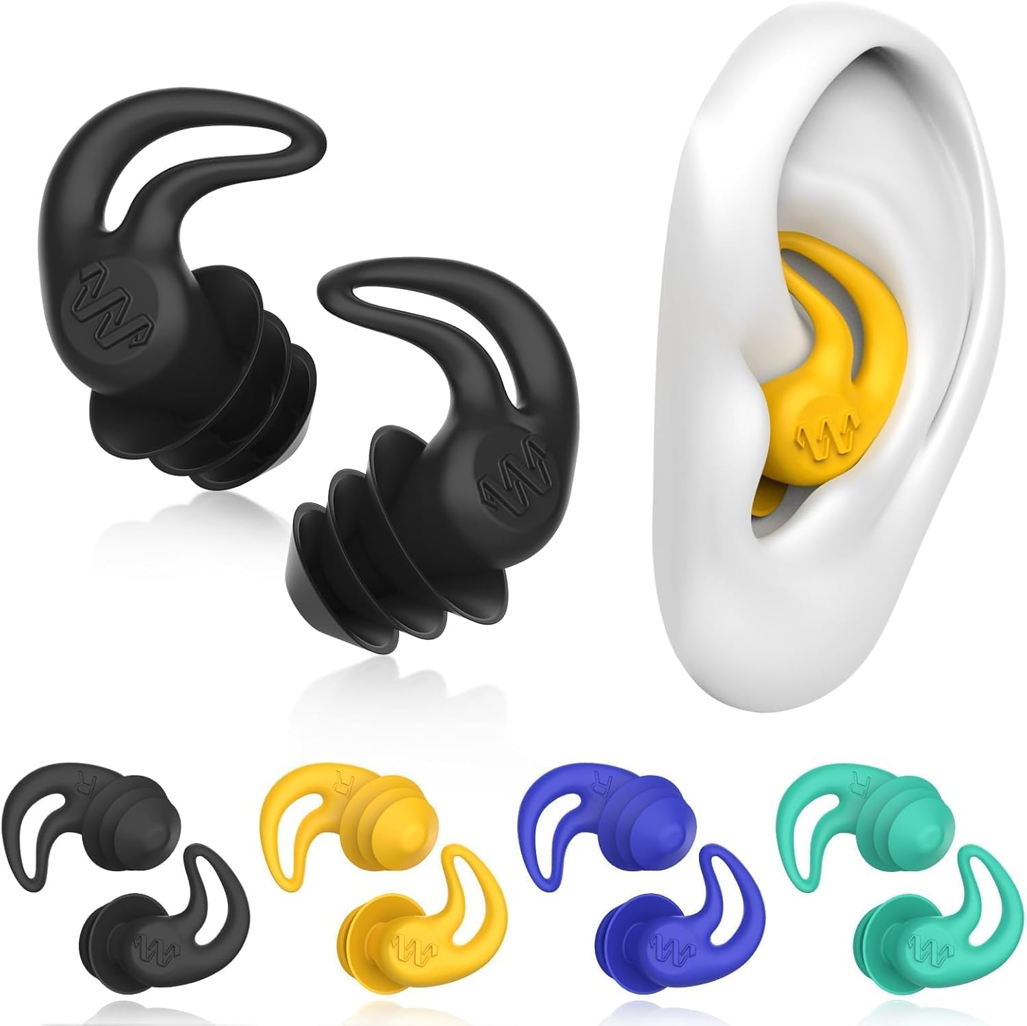 Swimming Ear Plugs for Adults - 4 Pairs Silicone Waterproof Swim Earplugs for Surfing,Diving,Showering and Other Water Sports - Keep Water Out and Ear Protection.