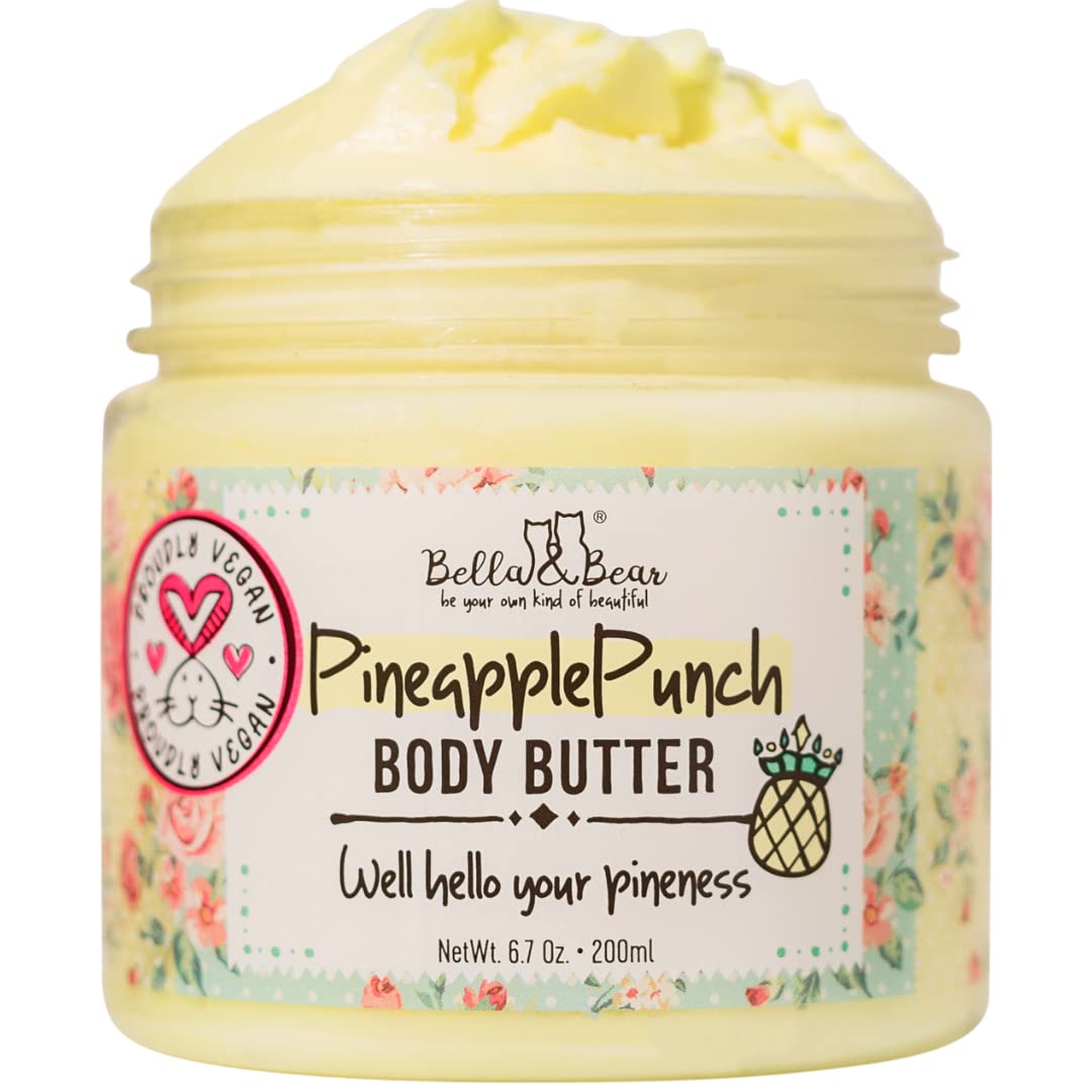 Bella & Bear Pineapple Body Butter, Hydrating Formula - Vegan Travel Size (6.7oz) Fresh Pineapple Scent