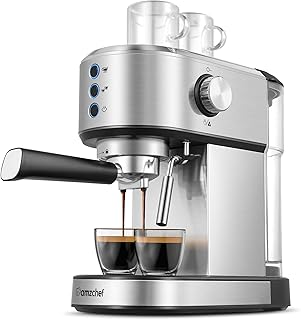 amzchef Espresso Machine with 20 Bar, Professional Espresso Maker with Milk Cream/Steam Stick, Compact Stainless Steel Coffee Machines, 34oz Household Detachable Water tank, Gift for Dad or Mom