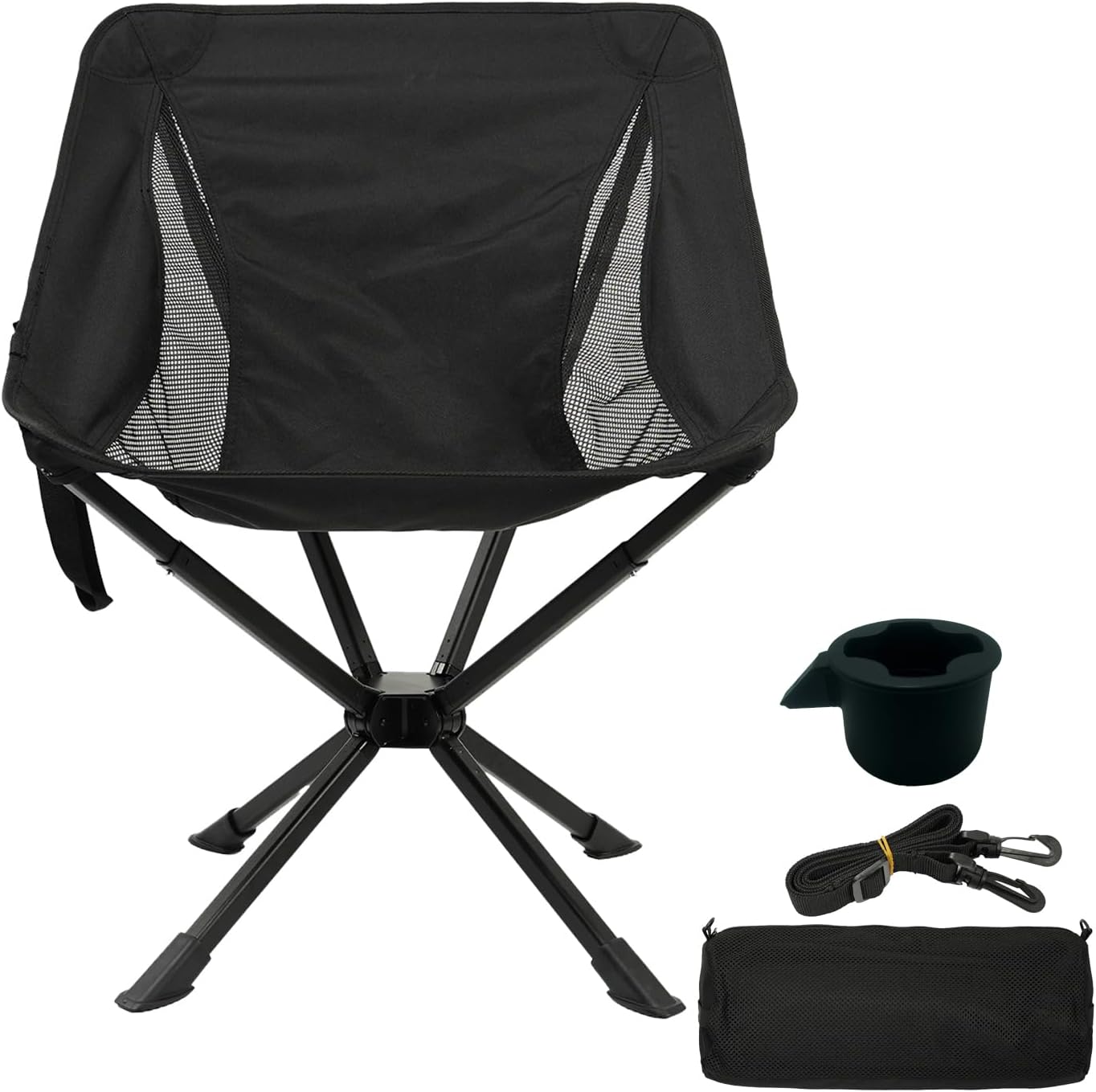 Compact Small Camping Chair, Folding Portable Camp Chair for Adults Hiking Travel Outdoor Adventures, Easy Set Up, Supports 330LBS with Cup Holder