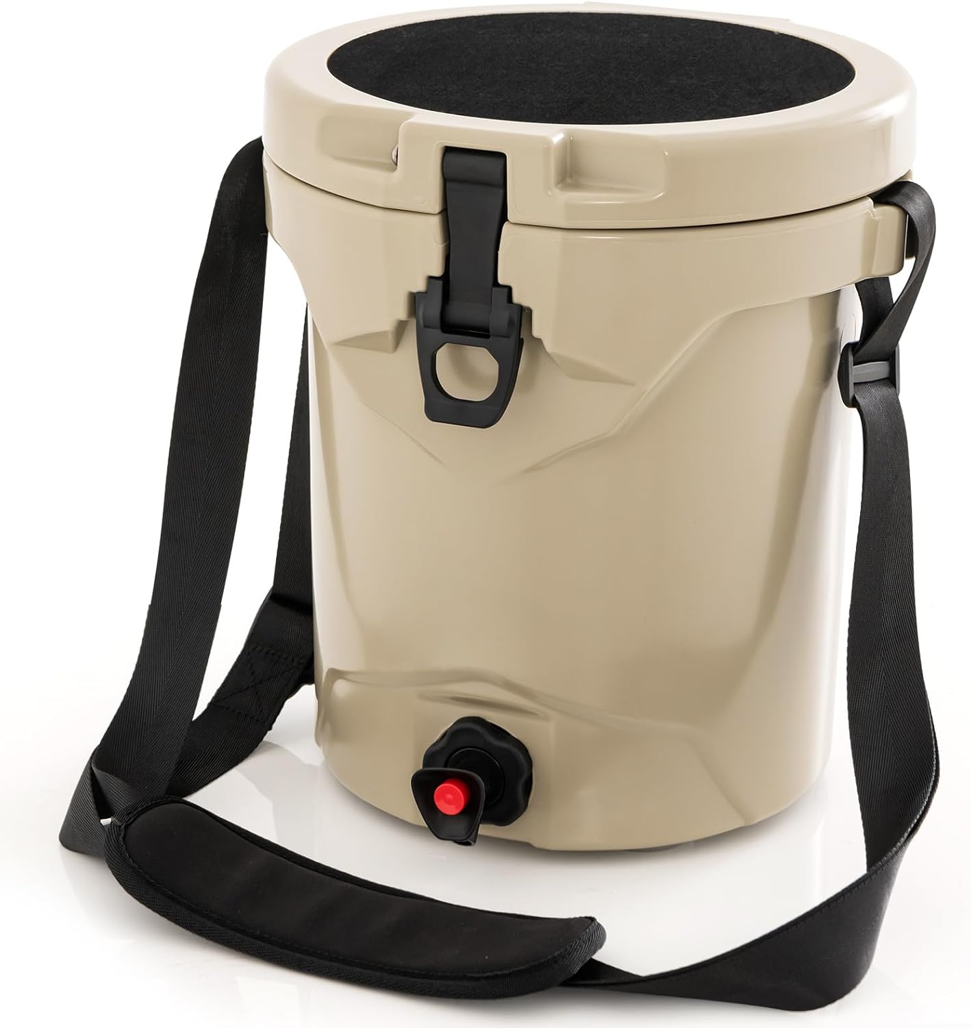 COSTWAY 9.5L Drink Cooler, Portable Insulated Ice Chest Box with Spigot, Adjustable Shoulder Strap & Flat Seat Lid, Rotomolded Beverage Dispenser for Camping, Fishing & Beach