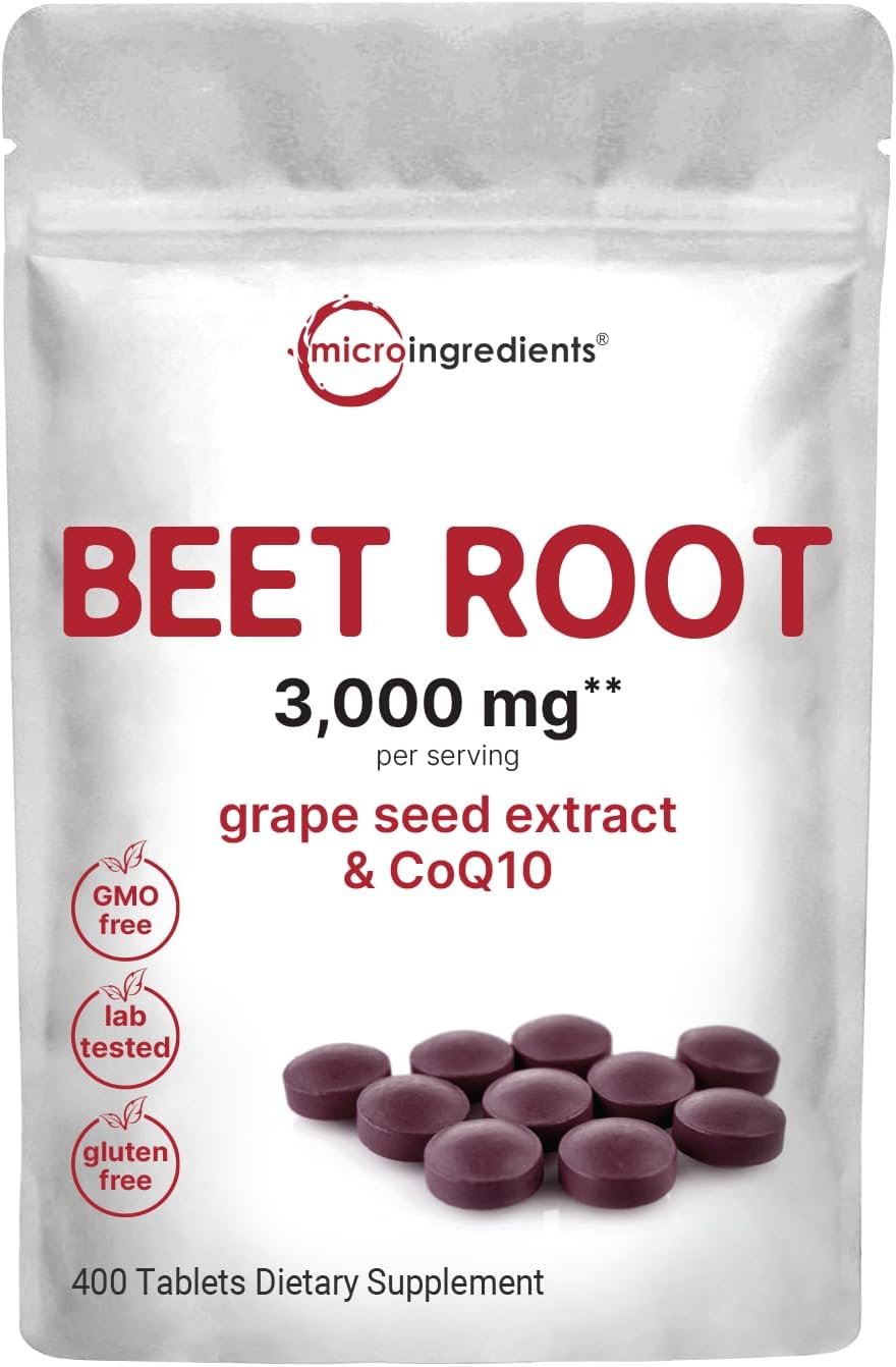 Beet Root 3,000mg with Grape Seed Extract & CoQ10, 400 Tablets | Max Strength Beets Supplements | Supports Energy & Heart Health | Non-GMO, Gluten Free