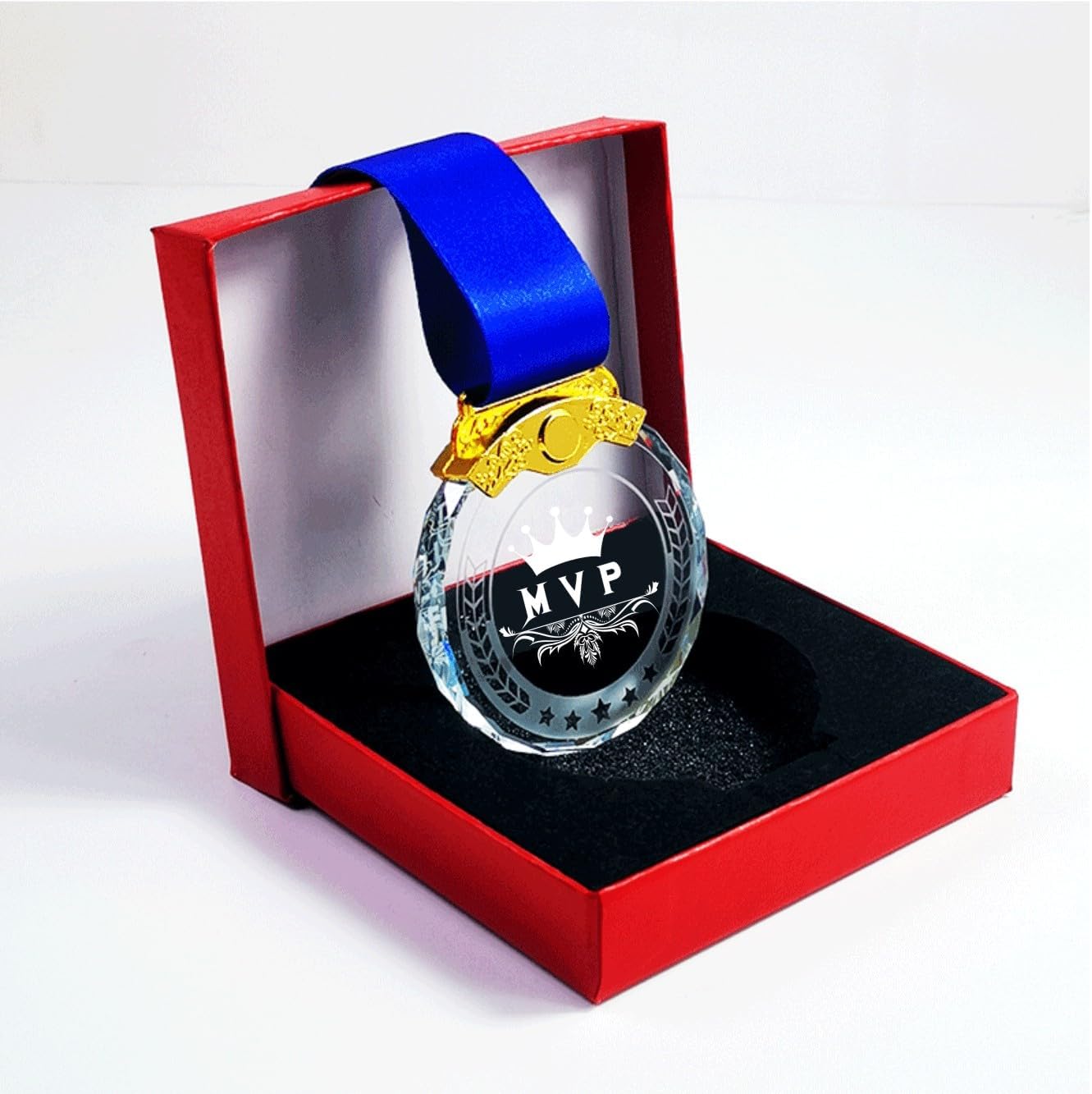 Crystal Awards Medals Gold Silver Bronze Glass Sport Trophy with Ribbon 1st 2nd 3rd Winner MVP Most Valuable Improved Player for Sports Meeting Events Souvenir Gifts