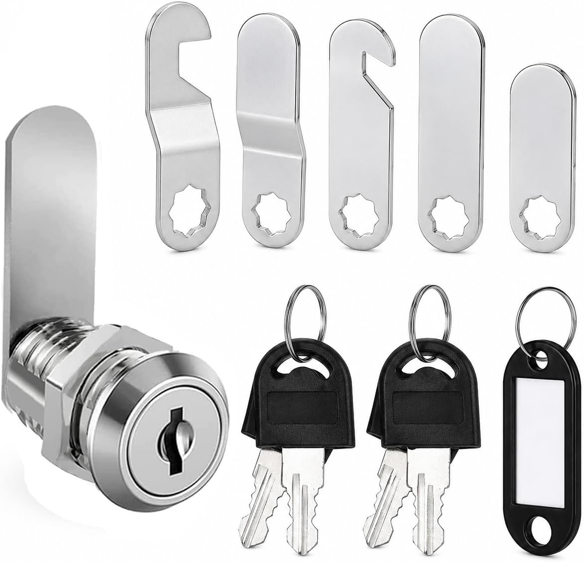 CARAGO Cabinet Lock Cam Lock Kit,Filing Cabinet Locks with Key Letterbox Lock with 5 Varying Lock Plates,4 Keys and Key Tag,Locks for Cupboard Doors,Post Box,Drawer,Vivarium Lock,Furniture Door